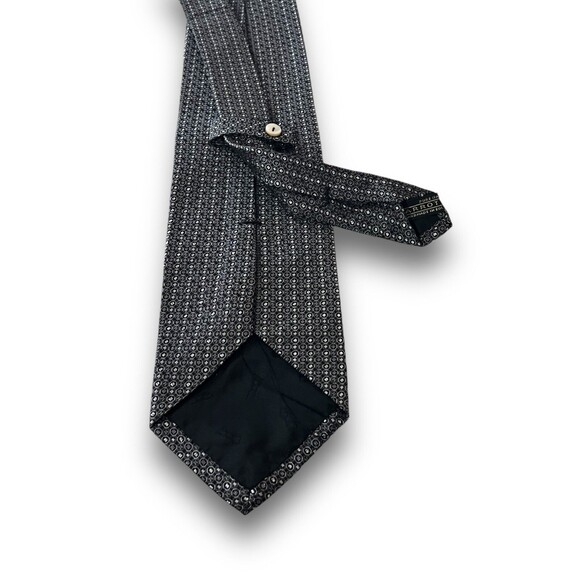 Carrot & Gibbs Men’s Formal Necktie 100% Italian Silk Black Silver Geo 4” Wide - Picture 3 of 6
